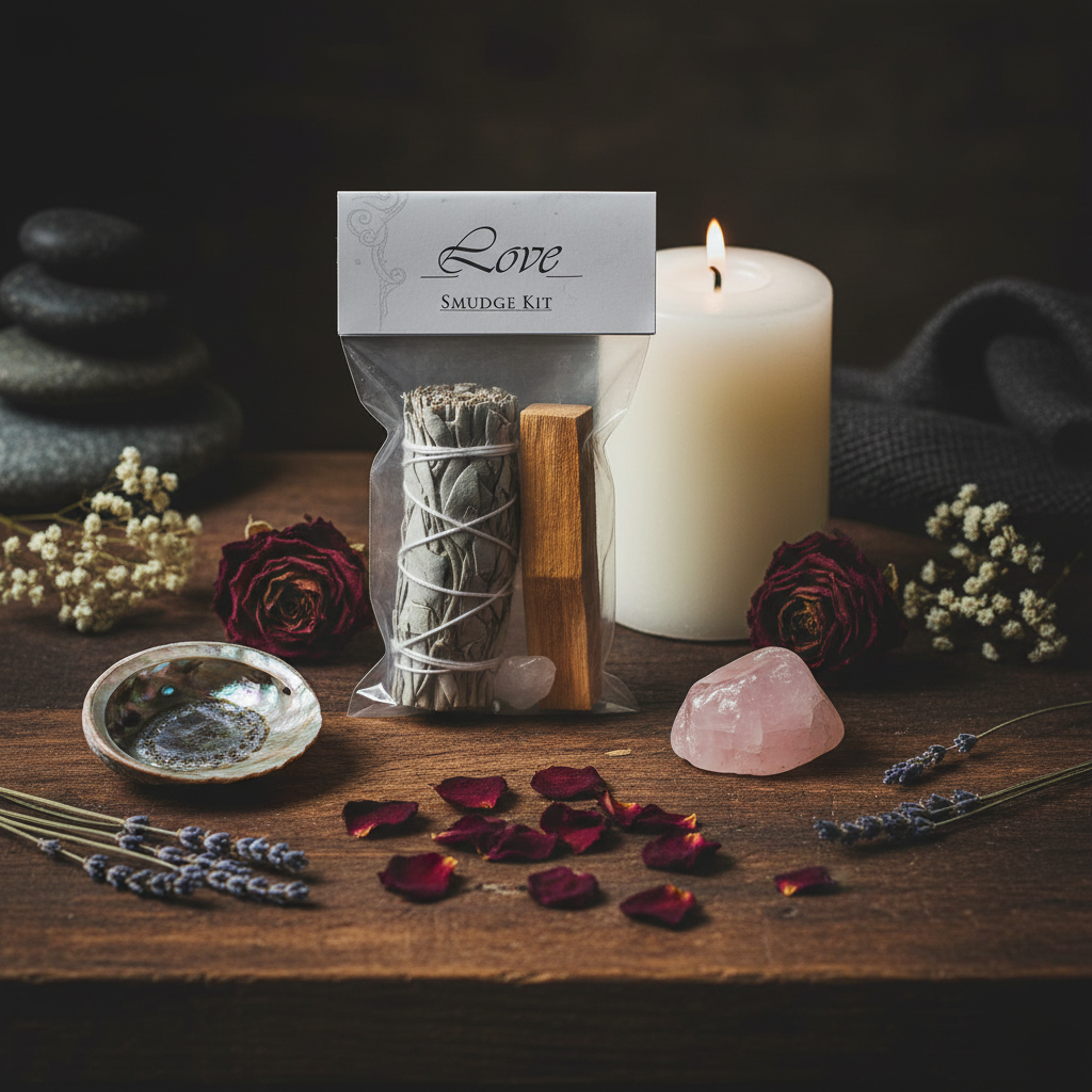 Love Manifest Smudge Kit, styled on altar