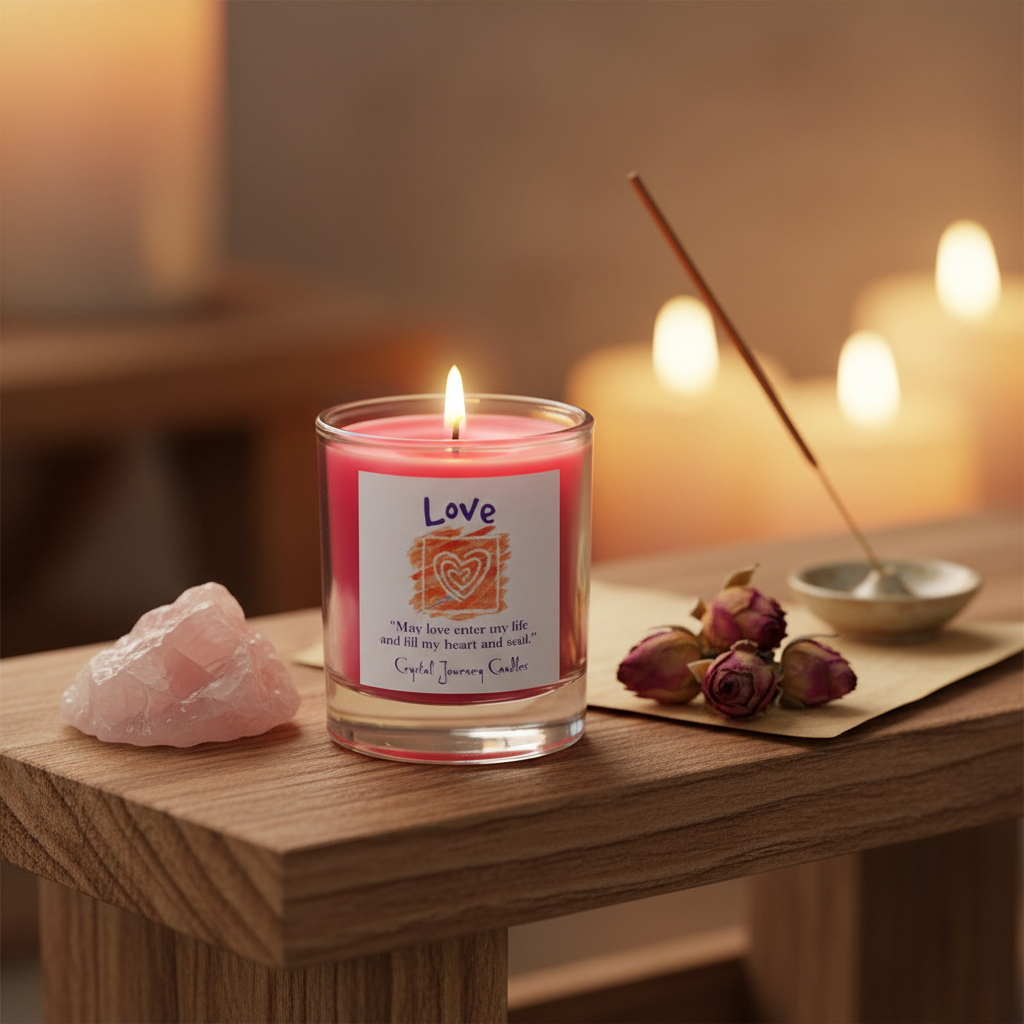Love Soy Votive Candle, styled on altar