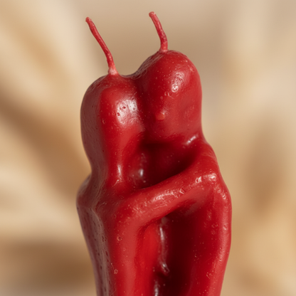 Lovers Red Candle, 5 1/2", detail view