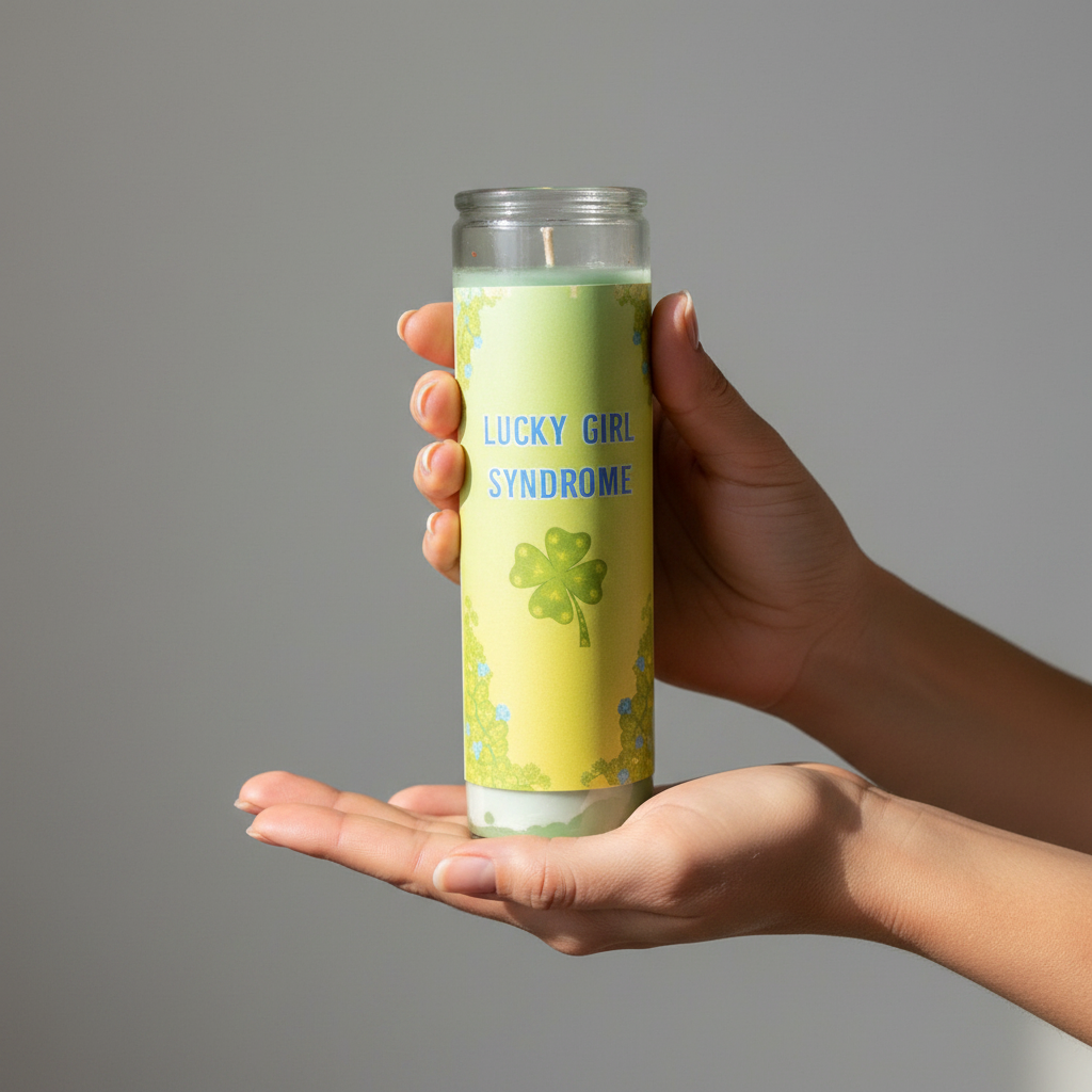 Lucky Girl Syndrome Aromatic Jar Candle, held in hand