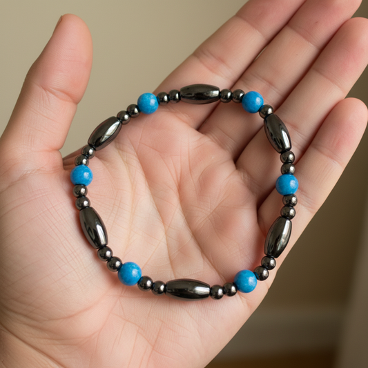 Magnetic Hematite Bracelet, held in hand