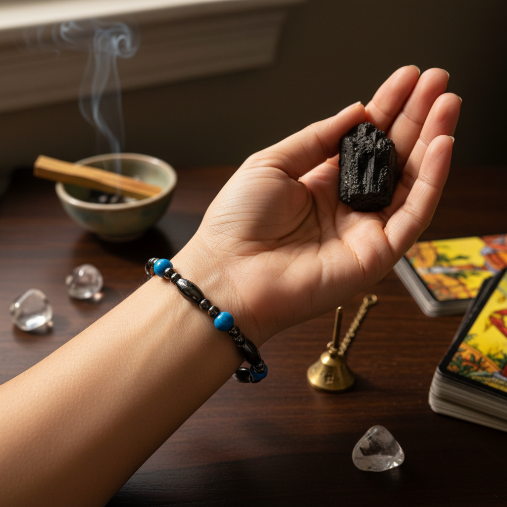 Magnetic Hematite Bracelet, shown in use