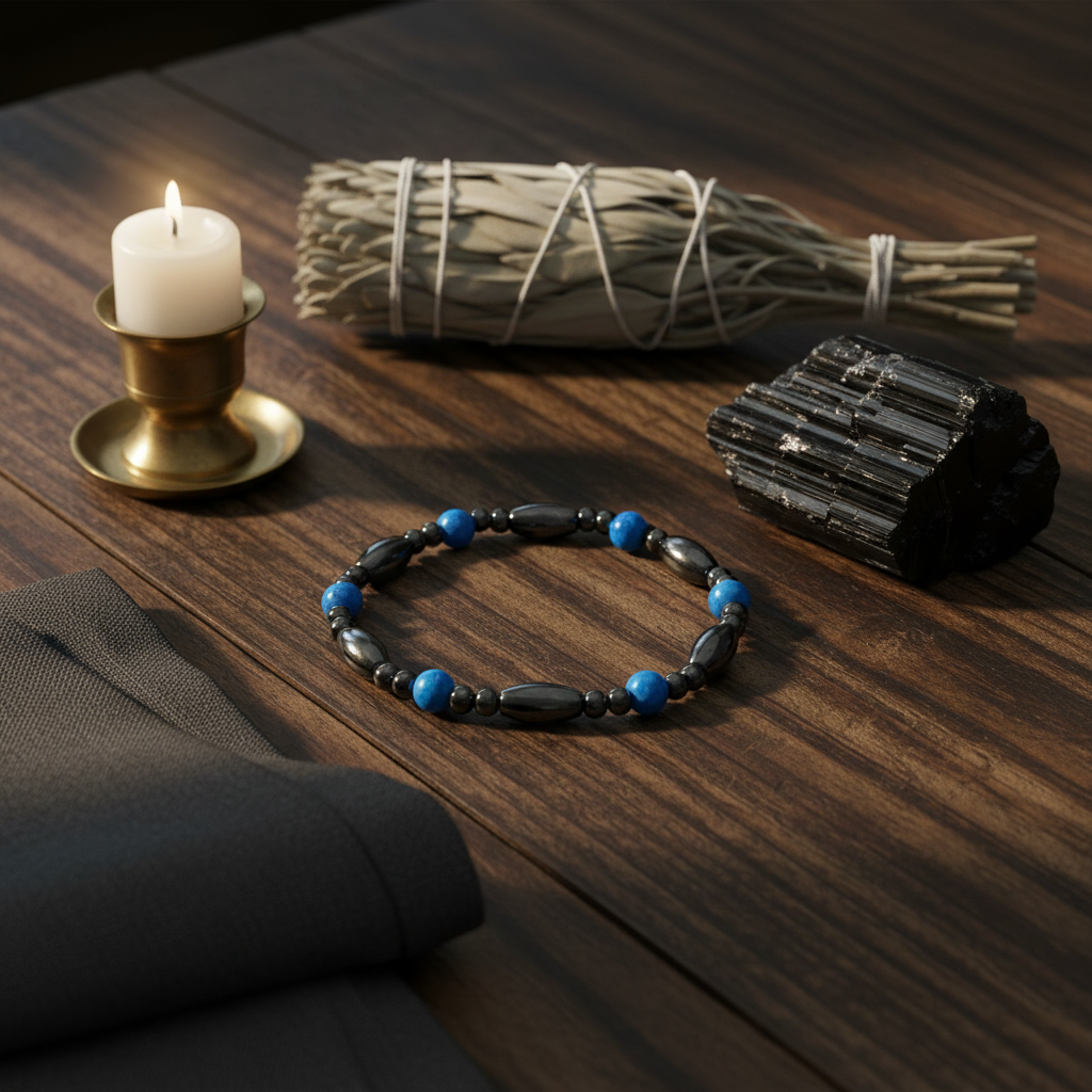 Magnetic Hematite Bracelet, styled on altar