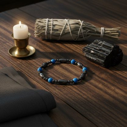Magnetic Hematite Bracelet, styled on altar