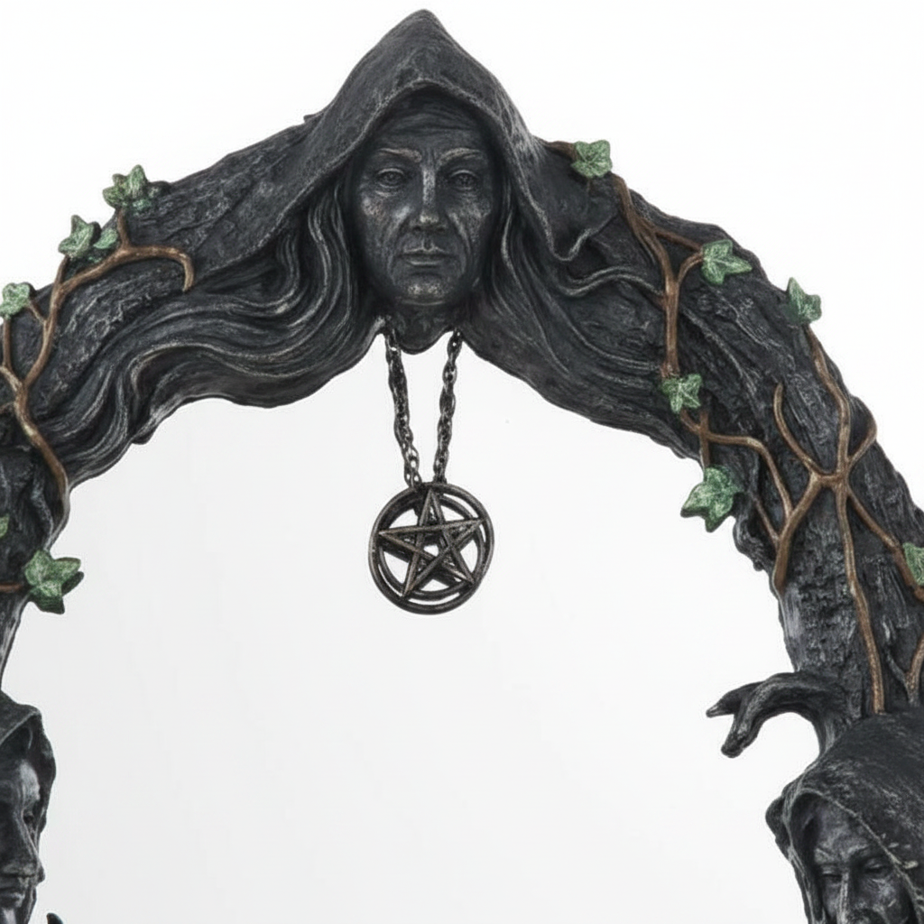 Maiden, Mother, Crone Wall Mirror, 17 Inches, detail view