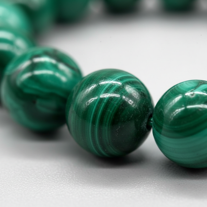 Malachite Bracelet, 8mm Beads, detail view