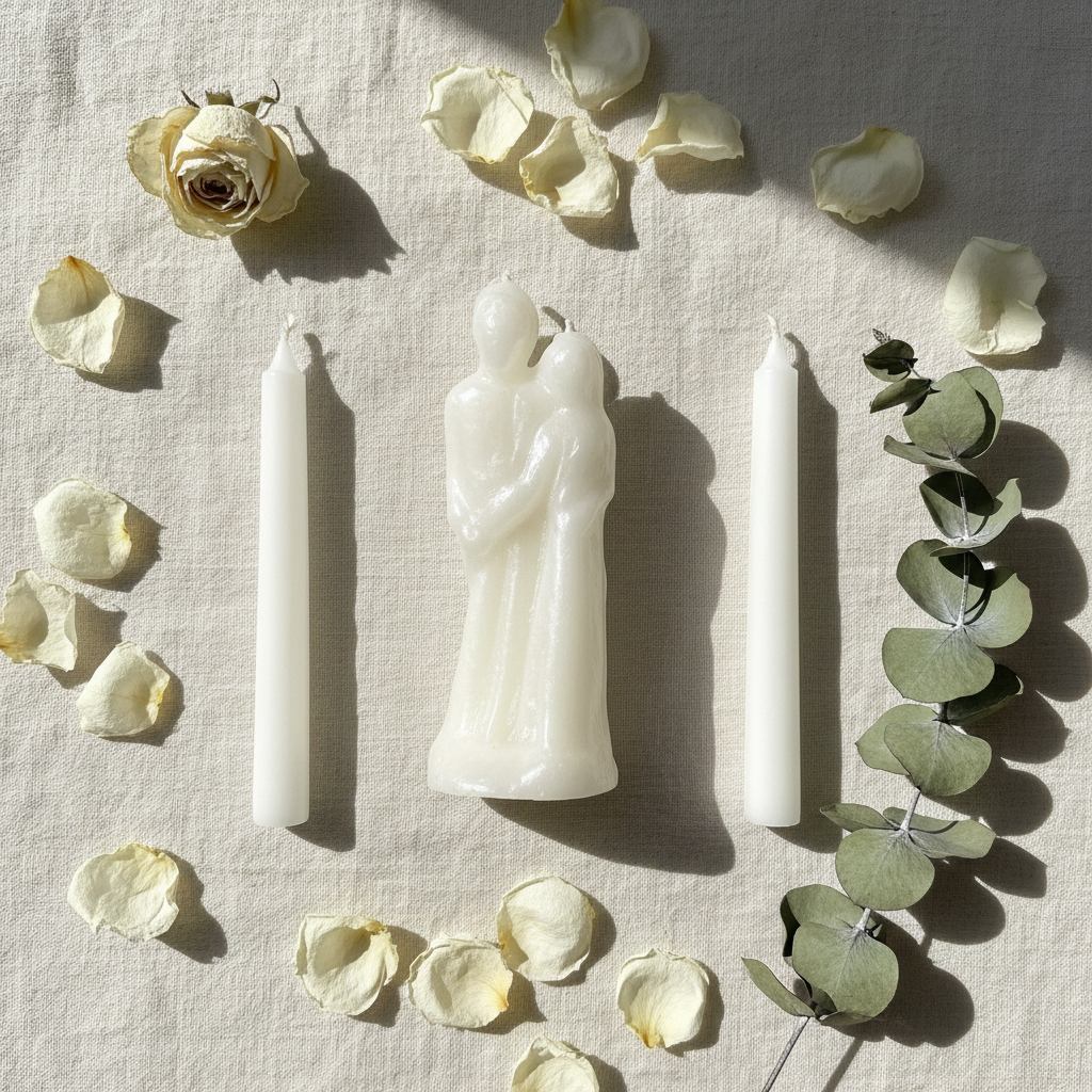 Marriage White Candle 6" – flat lay