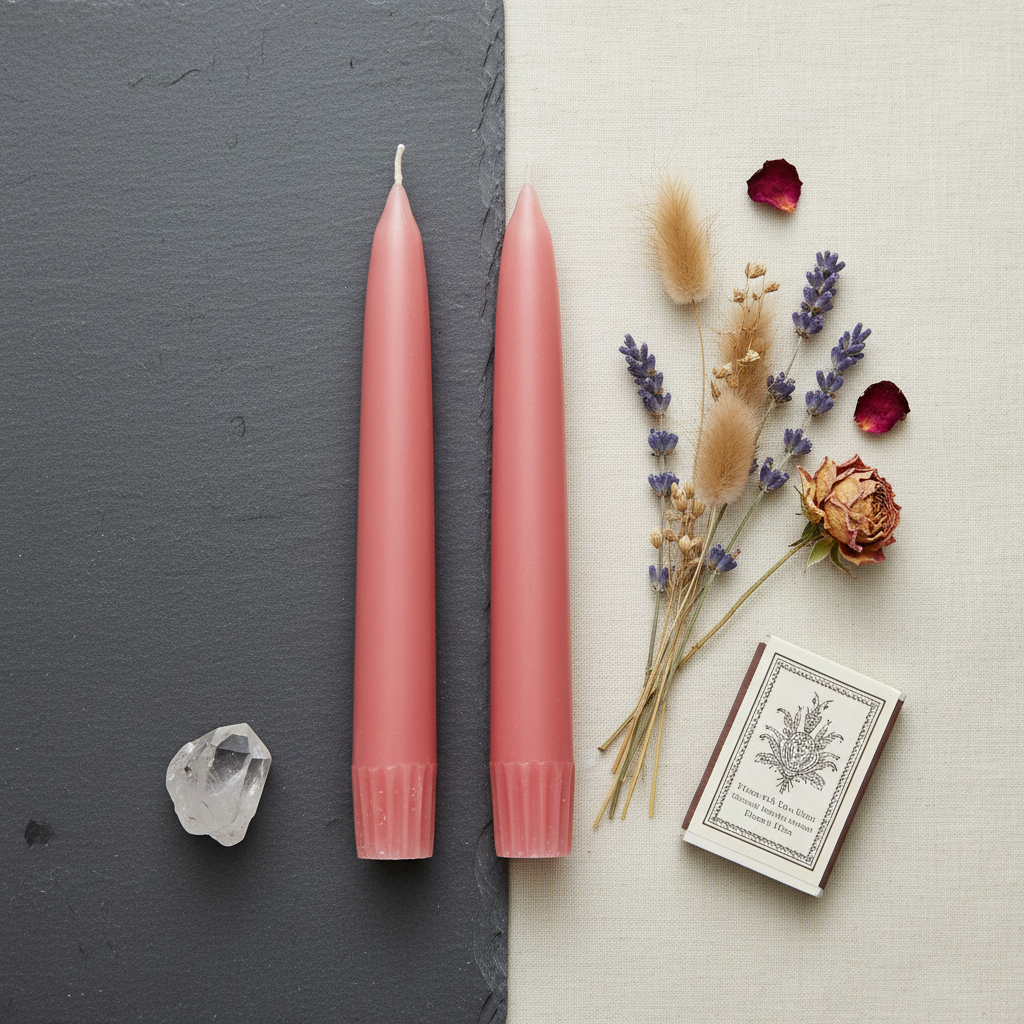 Mauve Taper Candles, Set of 2, 7" — flat lay
