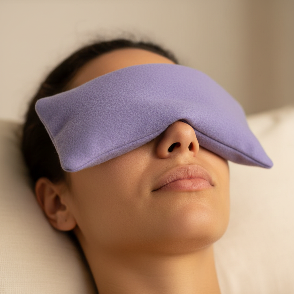 Meditation Eye Pillow, Rosemary & Lemongrass, shown in use