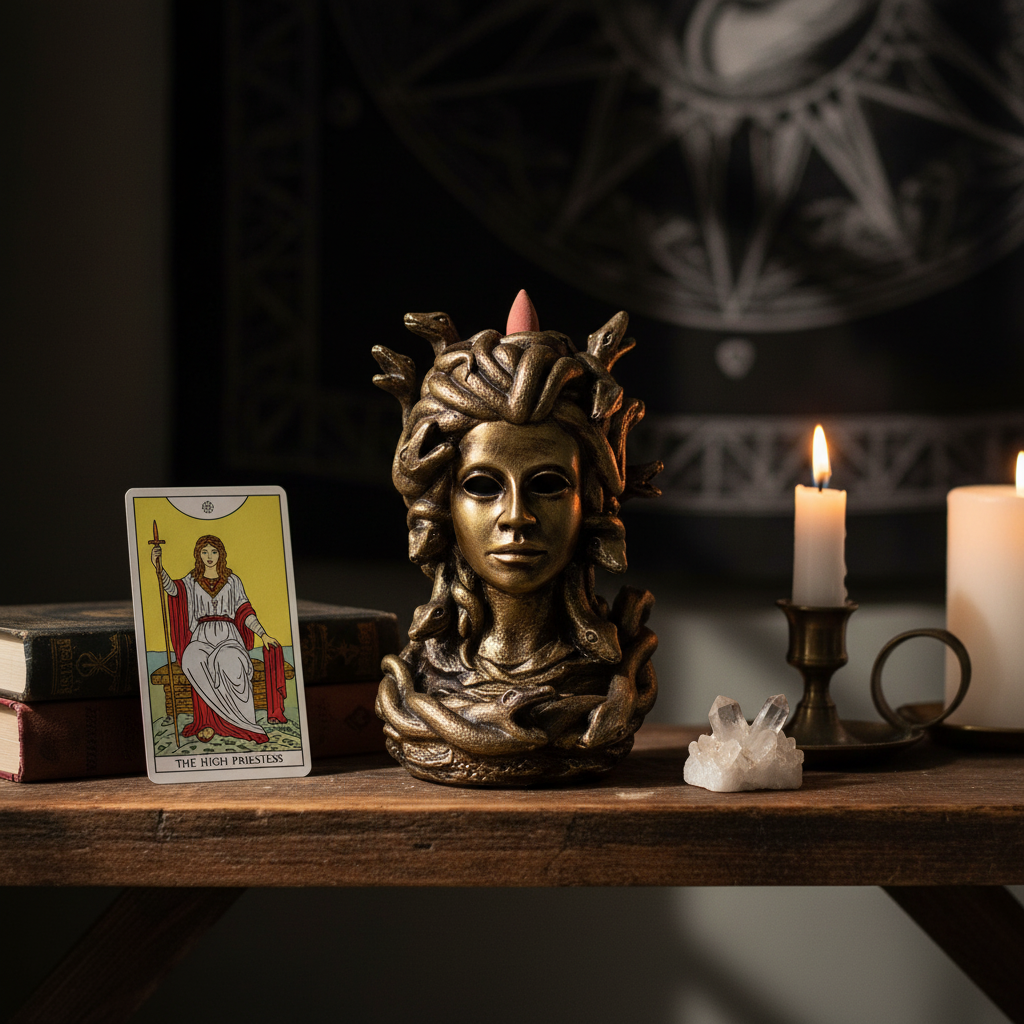 Medusa Backflow Burner, styled on altar