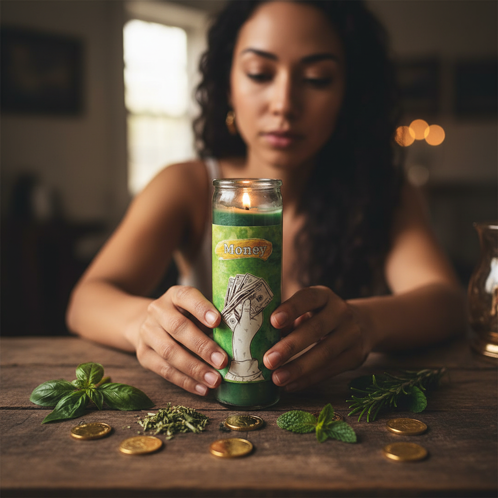 Money Aromatic Jar Candle, shown in use