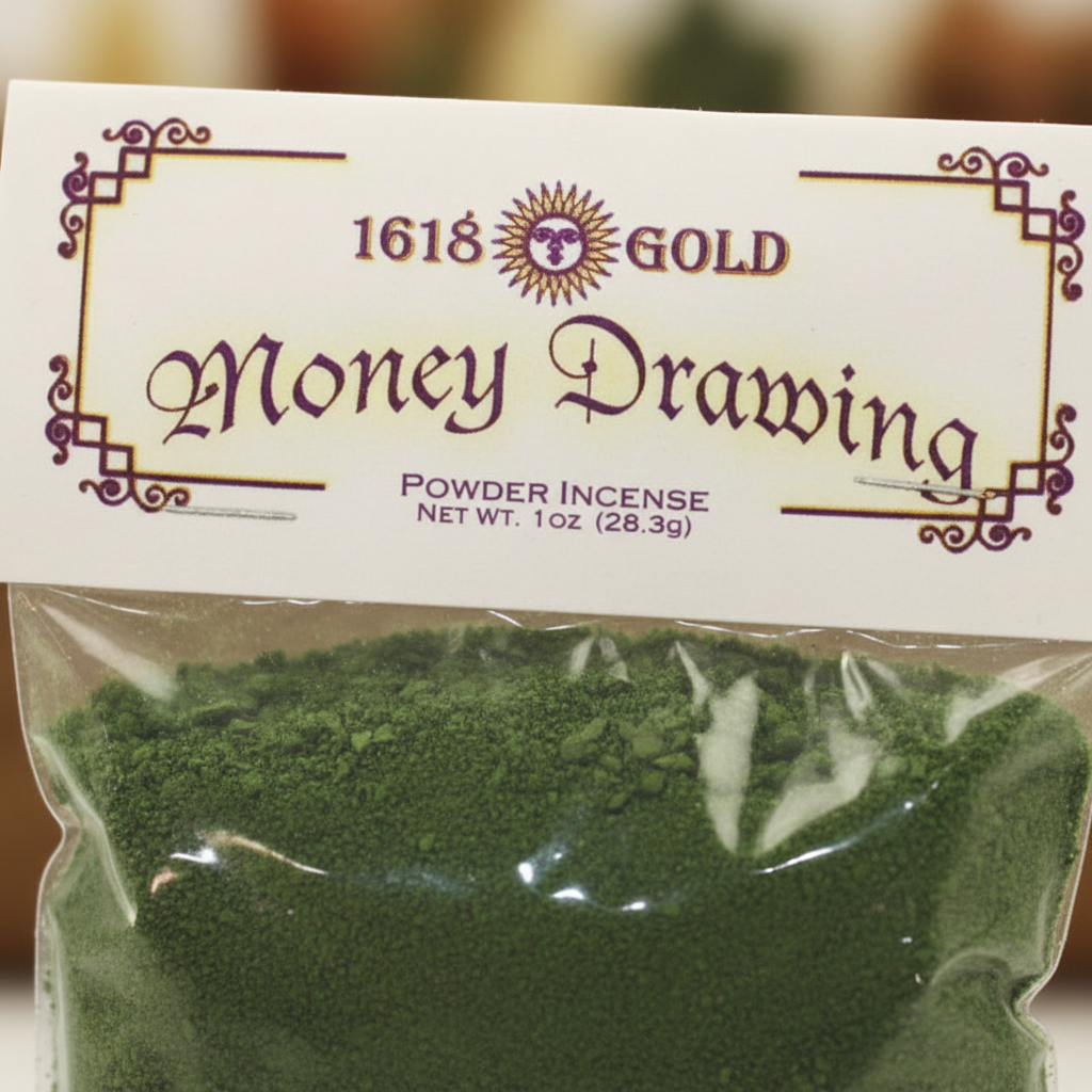 Money Drawing Powder Incense, 1 oz, detail view