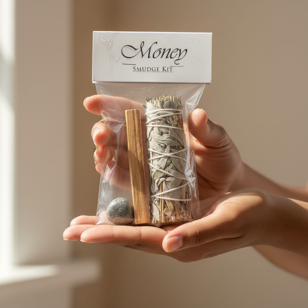 Money Manifest Smudge Kit, held in hand