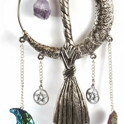 Moon and Broom Wall Hanging, detail view