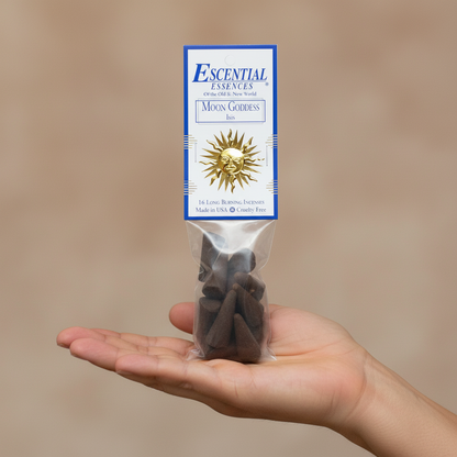Moon Goddess Incense Cones by Escential Essences, 16 Cones, held in hand