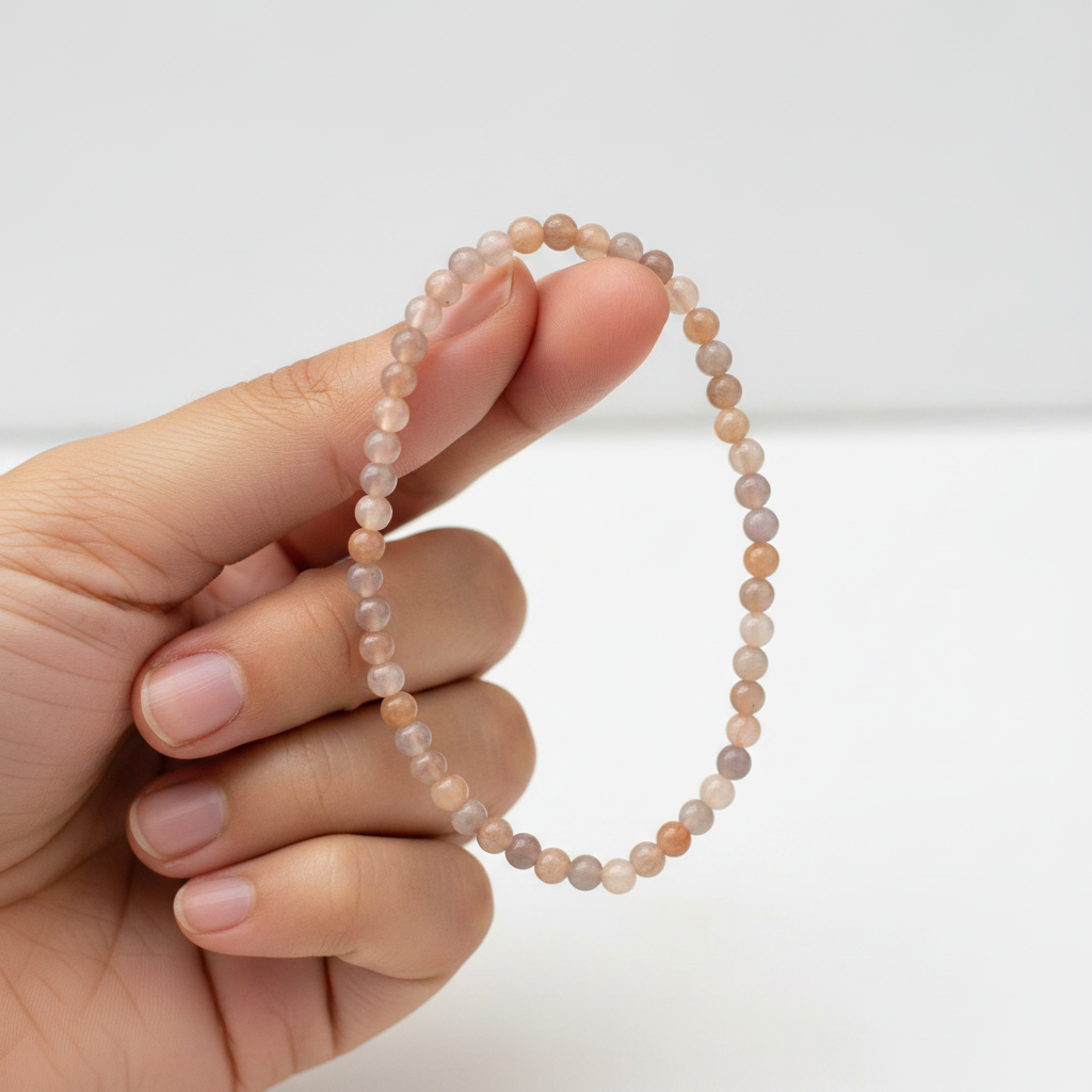 Moonstone Beaded Bracelet, 4mm, held in hand