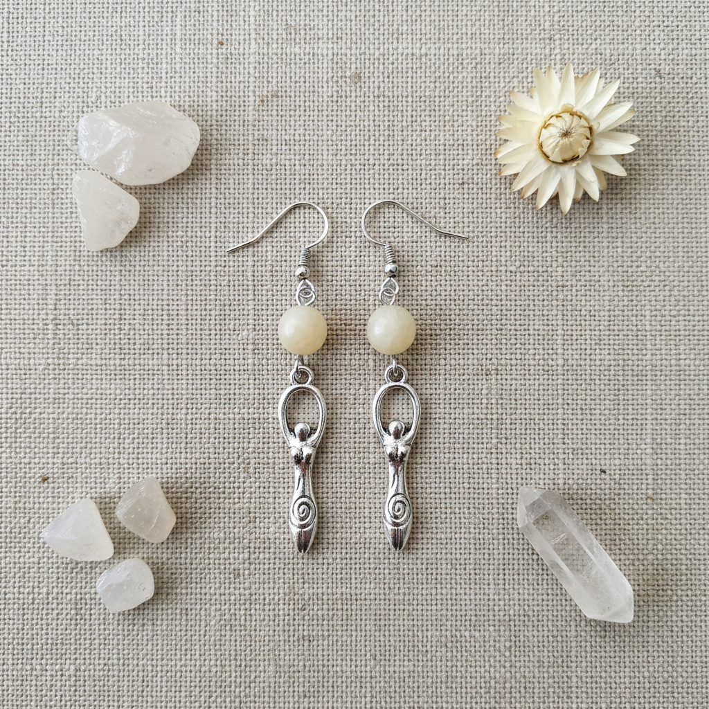 Moonstone Goddess Earrings, alternate view