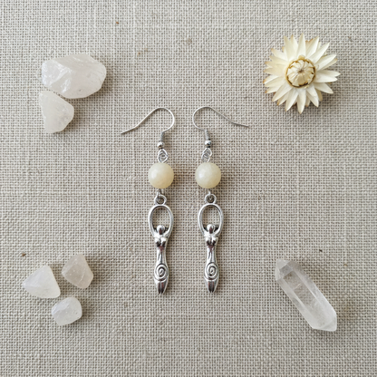 Moonstone Goddess Earrings, alternate view