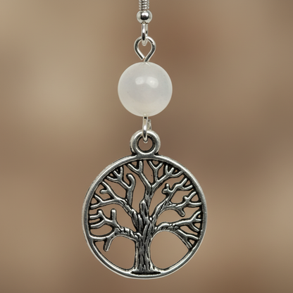 Moonstone Tree of Life Earrings, detail view