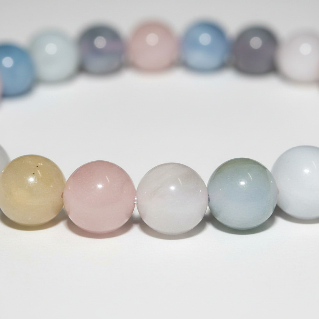 Morganite Crystal 6-8mm Bracelet, detail view