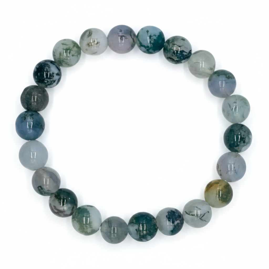 Moss Agate Beaded Bracelet 8mm – product lay