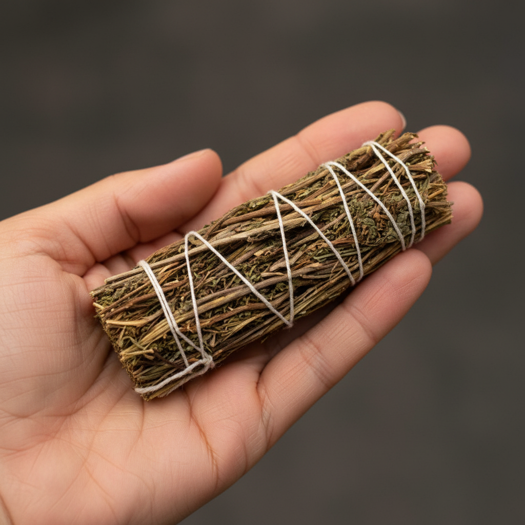 Mugwort Smudge Stick, 4", held in hand