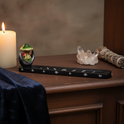Mushroom Moon Burner, 10 Inches, styled on altar
