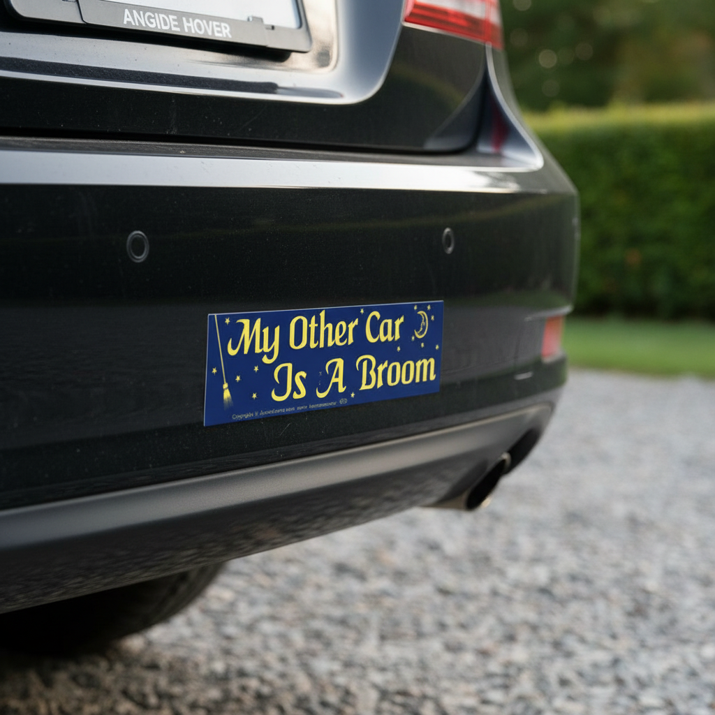 My Other Car Is A Broom Bumper Sticker, styled on altar