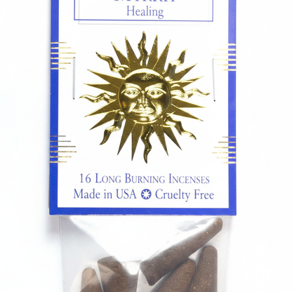 Myrrh Incense Cones by Escential Essences, 16 Cones, detail view