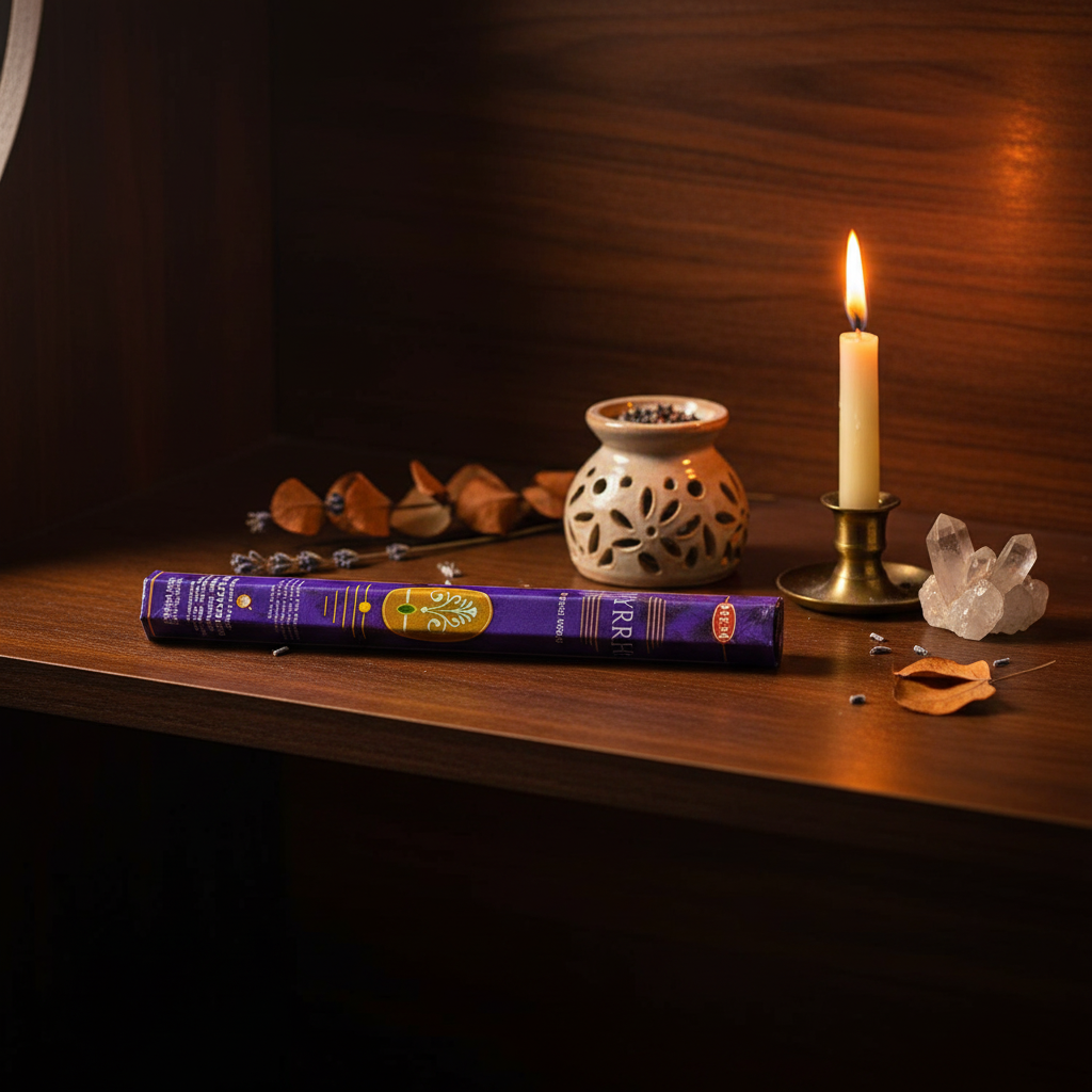 Myrrh Incense Sticks by HEM, 20 Pack, styled on altar
