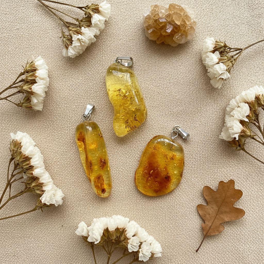 Natural Tumbled Amber Pendant, alternate view