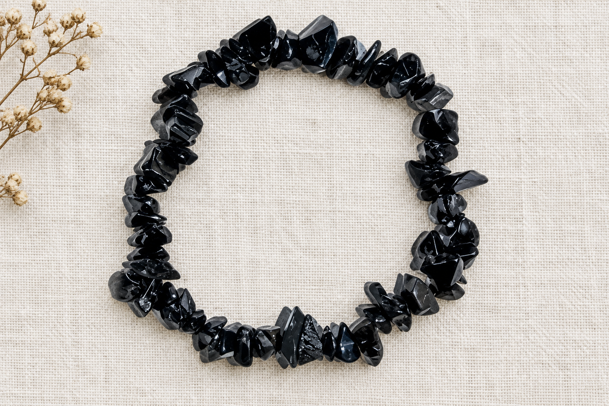Obsidian bracelet flat lay