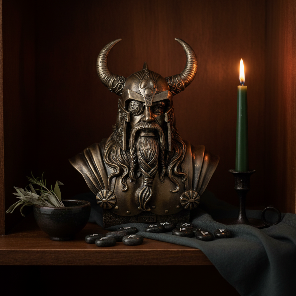 Odin Bust, 11 Inches, styled on altar
