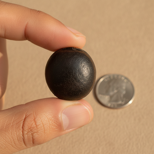 Ojo De Buey Santarian Seed, 1 Inch, held in hand