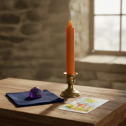 Orange 6" Household Candle, styled on altar