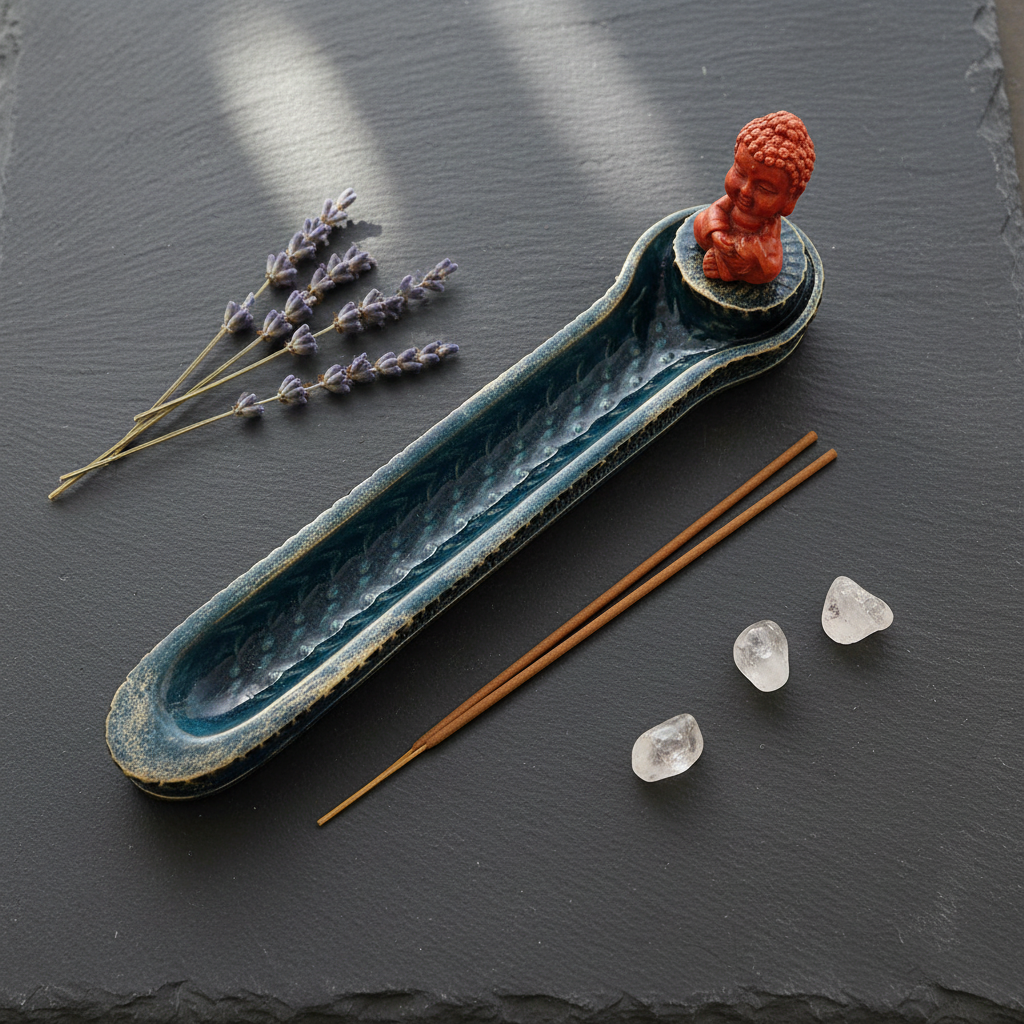Orange Buddha Incense Burner, alternate view