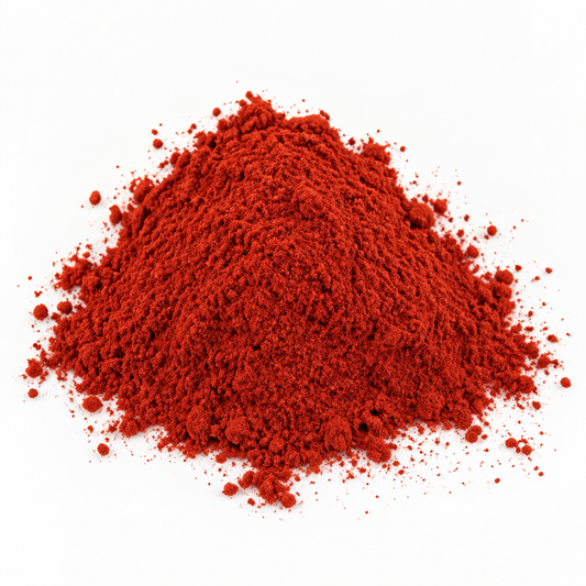 Overhead flat lay of red sandalwood powder