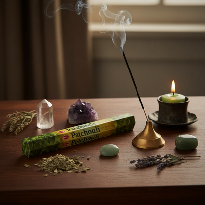 Patchouli Incense Sticks by HEM, 20 Pack, styled on altar