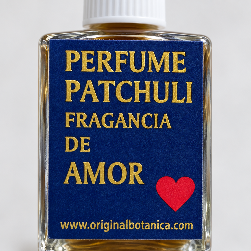 Patchouli oil bottle close-up detail