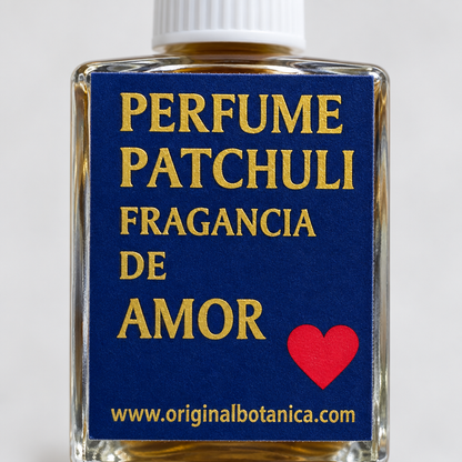 Patchouli oil bottle close-up detail