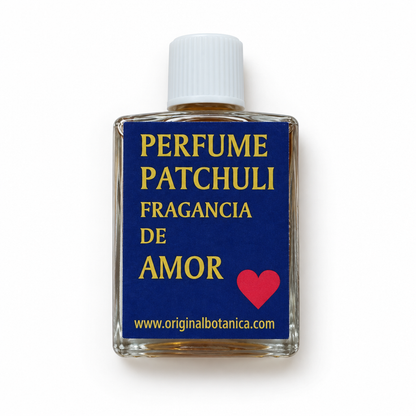 Patchouli oil bottle on white background