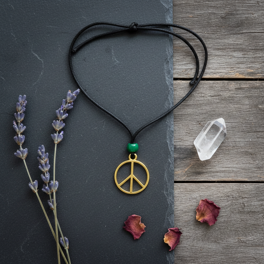 Peace Sign Gold Amulet, 1", alternate view