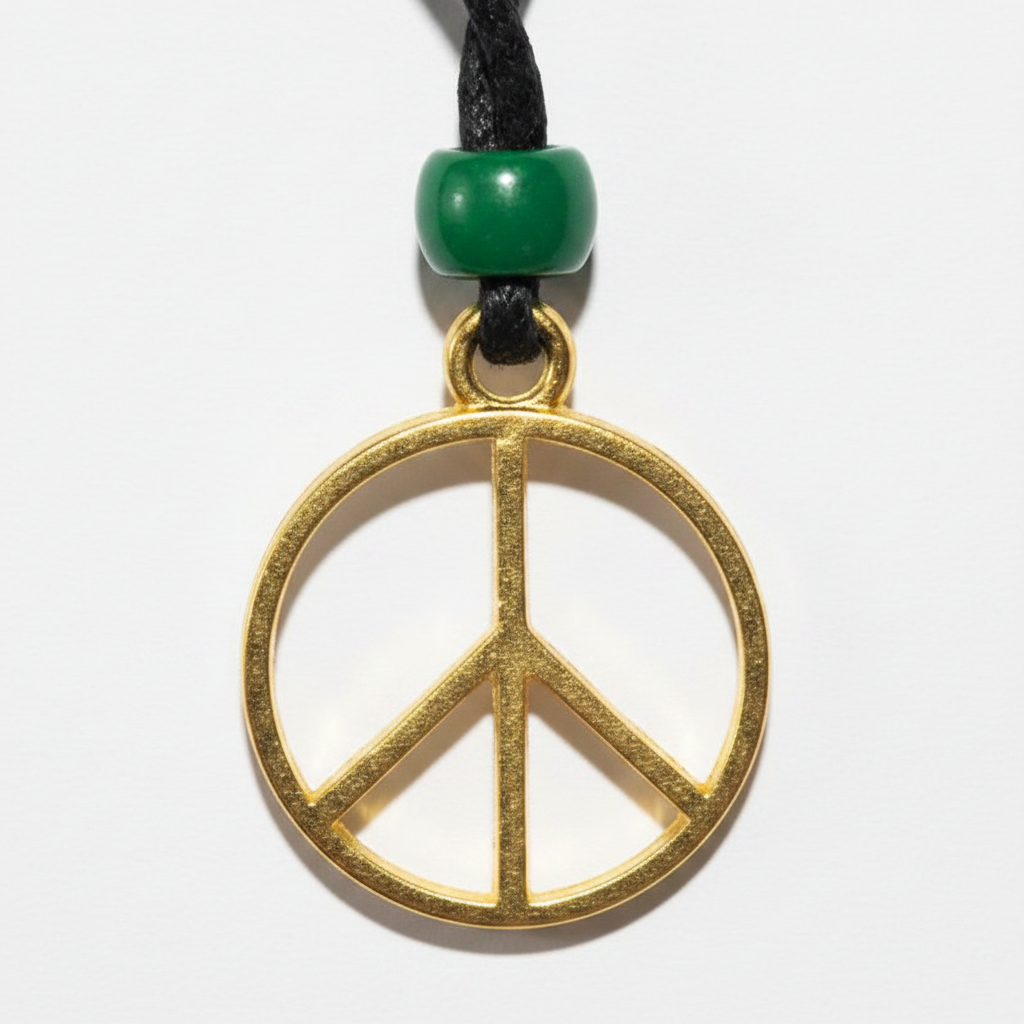 Peace Sign Gold Amulet, 1", detail view