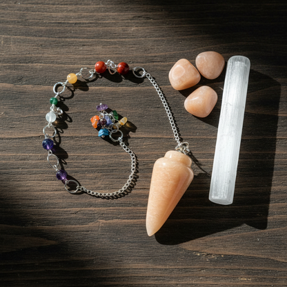 Peach Moonstone 7-Chakra Pendulum, alternate view
