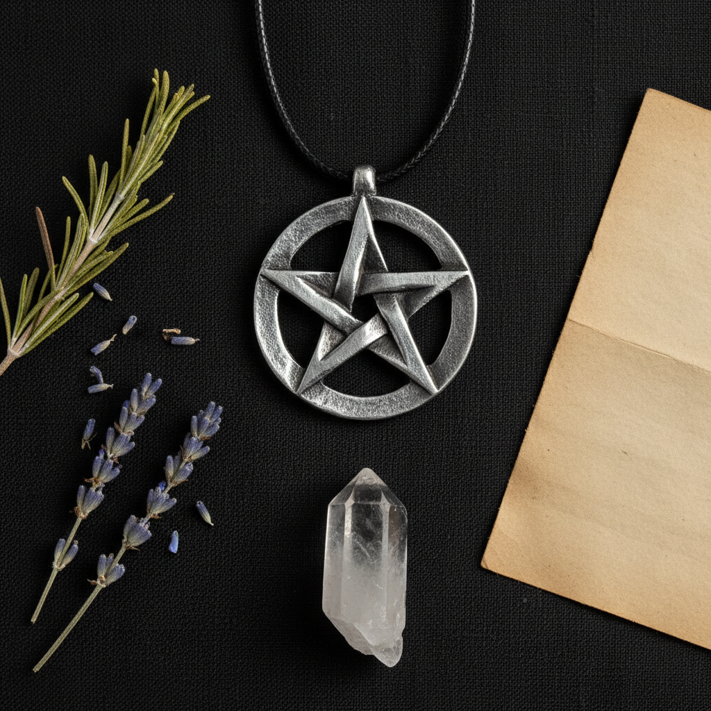Pentacle Pendant, Pewter, 1 Inch, alternate view