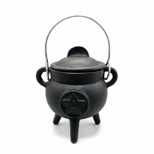 Pentagram Cast Iron Cauldron with Lid, 3 Inches