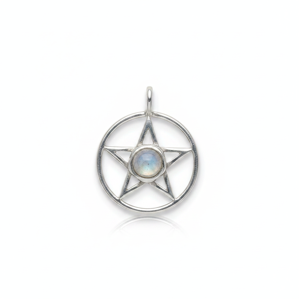 Pentagram Moonstone Sterling pendant on white