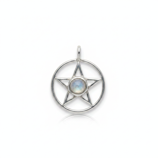 Pentagram Moonstone Sterling pendant on white