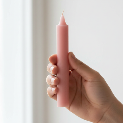 Pink 6 Inch Household Candle, held in hand