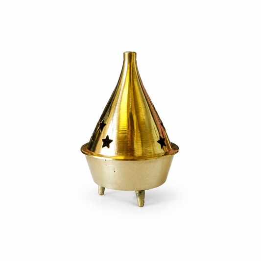 Product lay: the brass censer on a plain white background